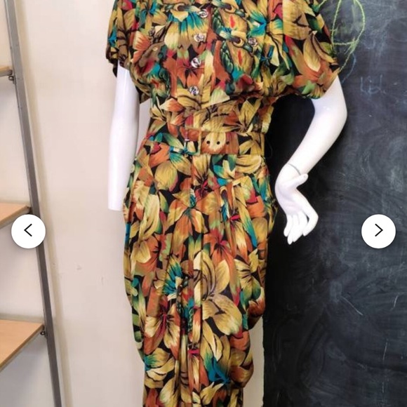 Vintage Karen Alexander Multicolored Belted Ruched Floral Print Dress Size 6 - Picture 9 of 10